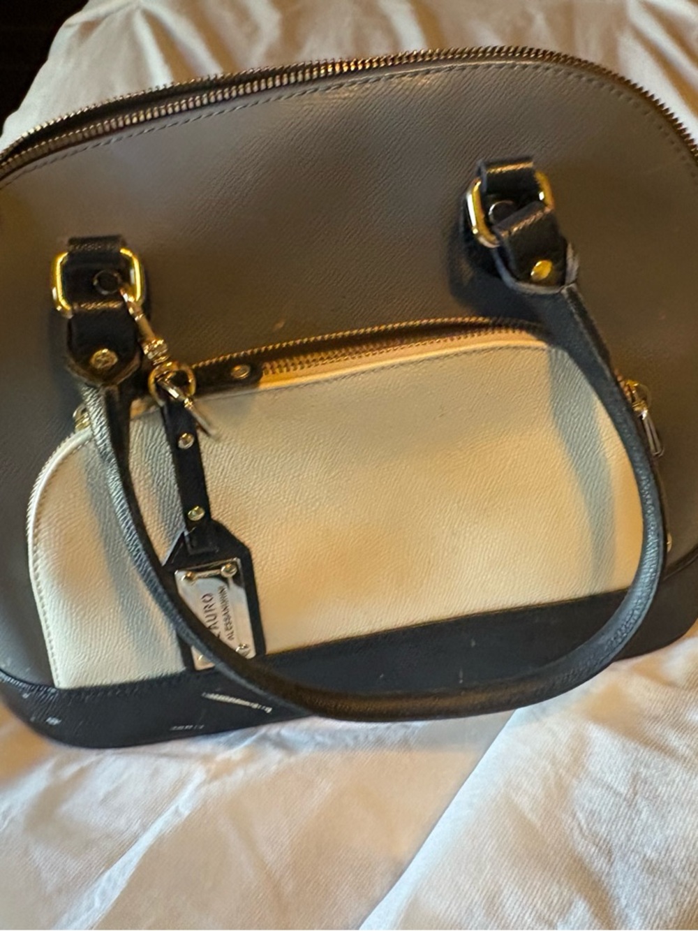 Two-Tone Black and Cream Dome Shoulder Bag